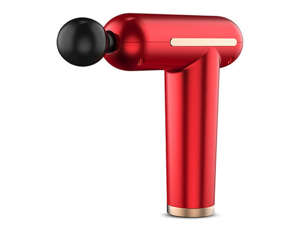 Mighty Massager mini massage gun in red with a round black massage head