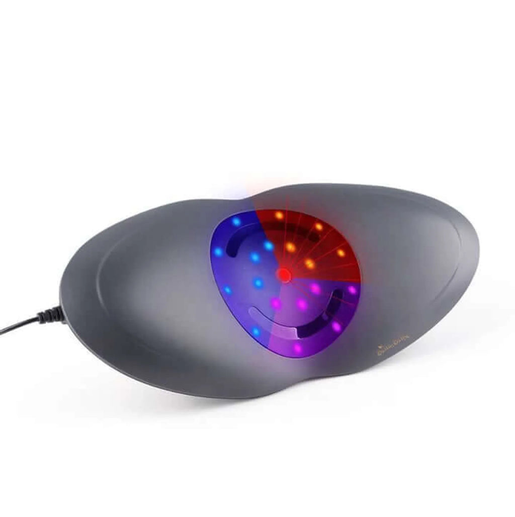 Top of the Wilton back stretcher with a round panel of red and blue lights in the center