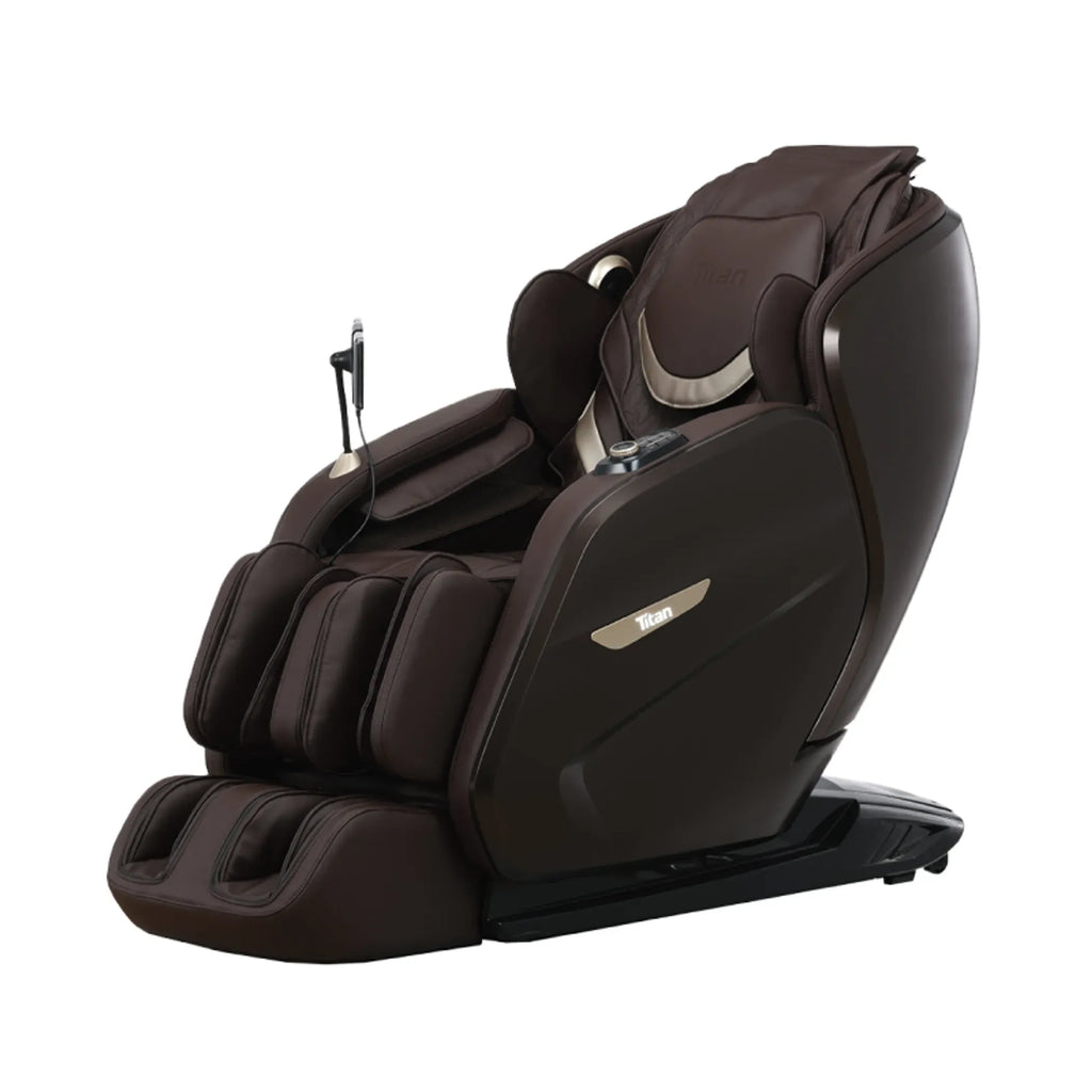 Titan Pro 3D Liberty massage chair in brown with cream trim on the headrest