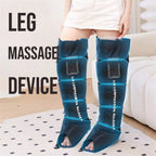 Pair of black wireless air compression leg wraps worn from foot to thigh