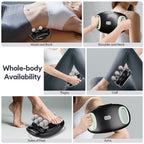 Photo grid of the fascia gun used on the waist and back, shoulder and neck, thighs, calf, soles of the feet and arms