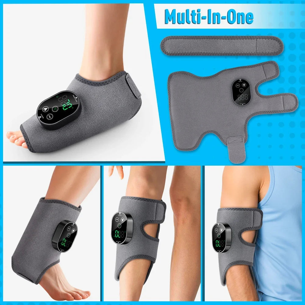 The gray wrap shown on its own and worn on the ankle, the knee and the elbow, captioned multi-in-one