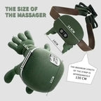 Size diagram of the green massager and brown strap, with the strap reaching up to about 130 cm