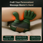 Close-up of the silicone fingers glowing warm, listing multi-node massage, simulated warmth and realistic hand-like touch
