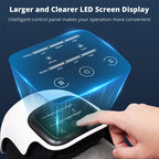 Finger pressing the large LED control screen on the knee massager