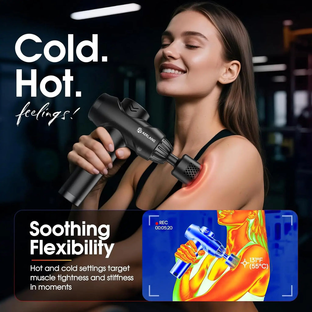 Hot and cold massage gun, touch screen display close up
