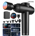 Black hot and cold massage gun with touch screen, 7 massage heads and carrying case