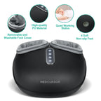 Foot massager with callouts for removable washable foot covers, PU material, quiet operation and 4 non-slip feet