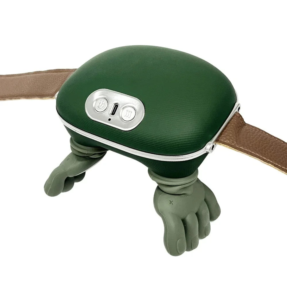 Green Bionic Finger Neck Massager viewed from the front, showing the power buttons and silicone fingers