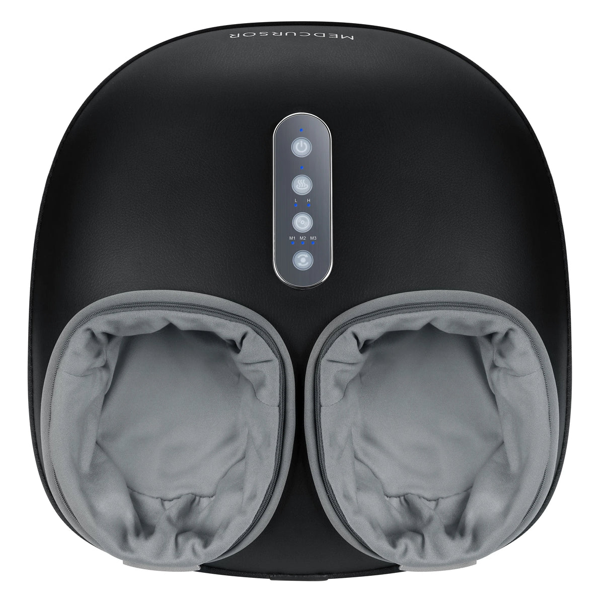 Top view of the Medcursor foot massager showing both soft gray foot sleeves