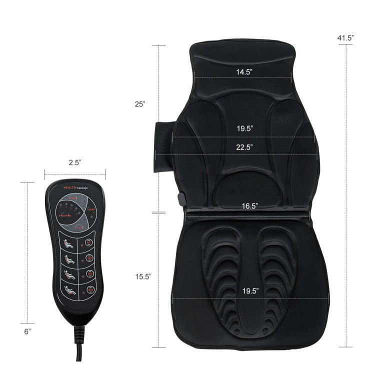 Size diagram of the massage cushion and its remote
