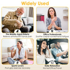 Photos of older adults, office workers and athletes using the hand massager