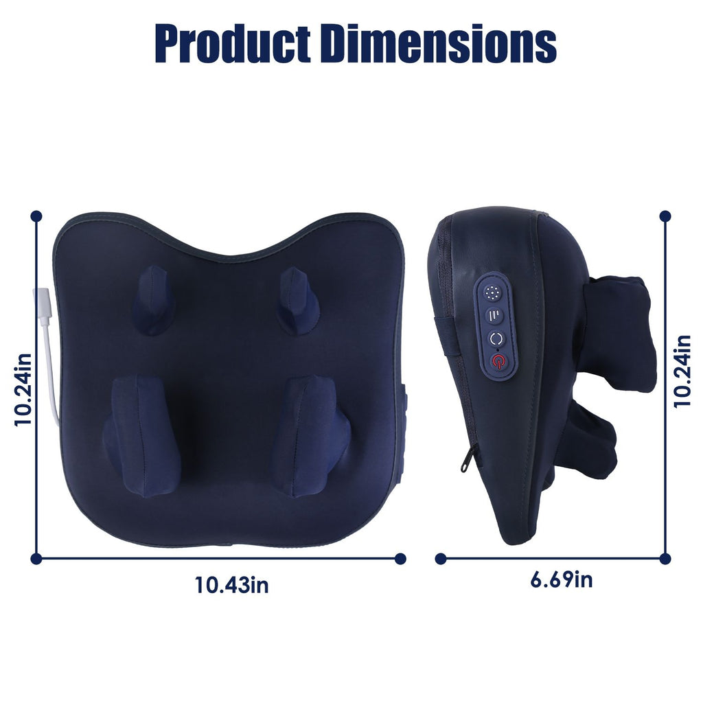 Size diagram of the navy neck massager, about 10.4 by 10.2 by 6.7 inches