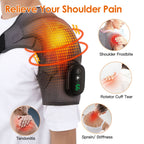 Shoulder wrap with heat glowing, beside small photos of common shoulder trouble spots