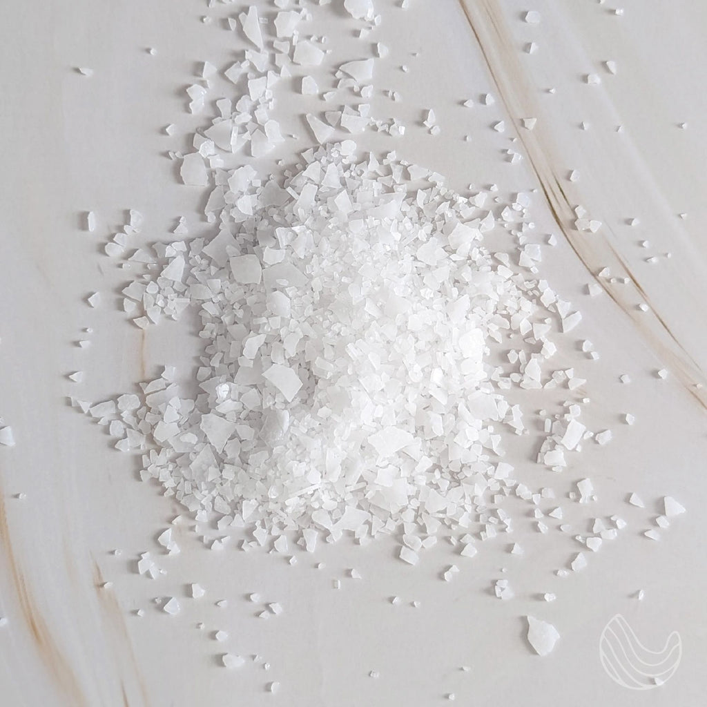 Pile of white Dead Sea magnesium flakes