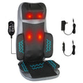 Gray and black shiatsu back and neck massage cushion with glowing kneading heads, controller, adapter and car cable