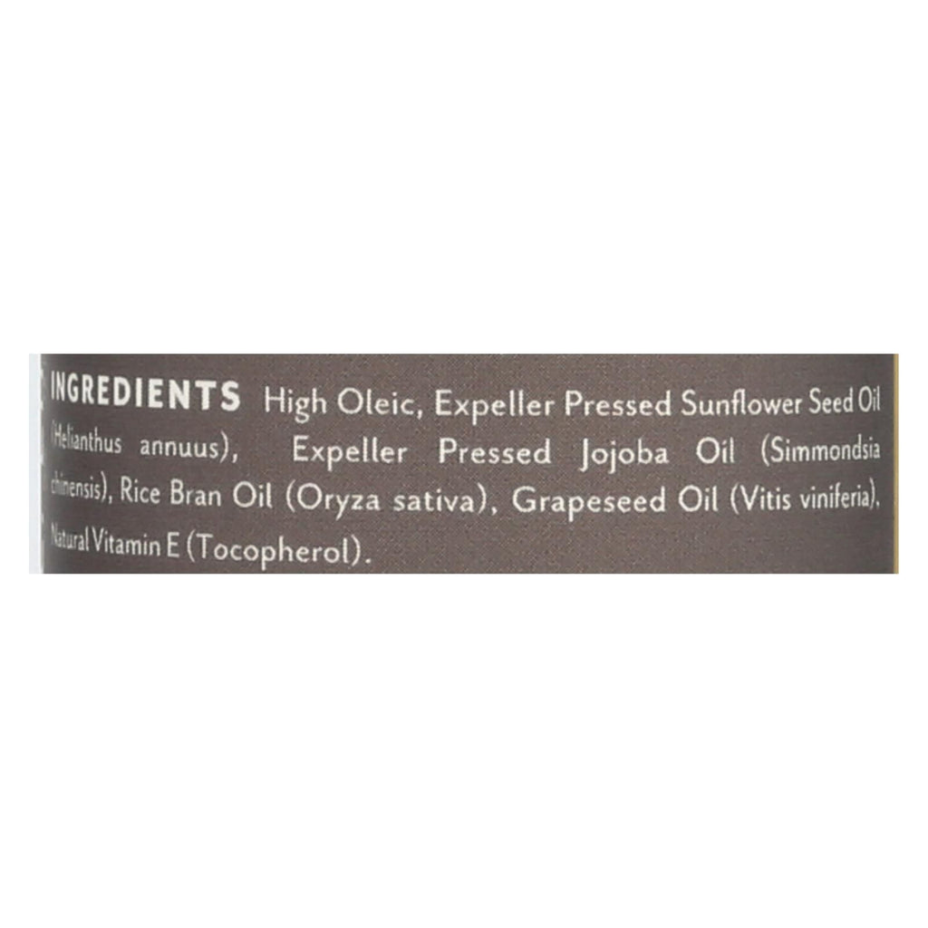Ingredient label: sunflower seed oil, jojoba oil, rice bran oil, grapeseed oil and vitamin E