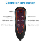 Close-up of the handheld controller with buttons for power, modes, intensity, speed, point vibration and heat