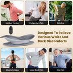 Collage of people with lower back and waist discomfort from desk work, lifting and sitting, around the lumbar massager