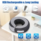Neck pillow with ways to charge it from a power bank, laptop, car charger or wall charger