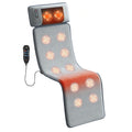 Gray full body massage mat with a detachable neck pillow and controller, glowing spots showing the heat and vibration zones