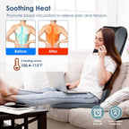 Woman relaxing on the cushion beside heat images of a back, showing heat from about 100 to 113 degrees F