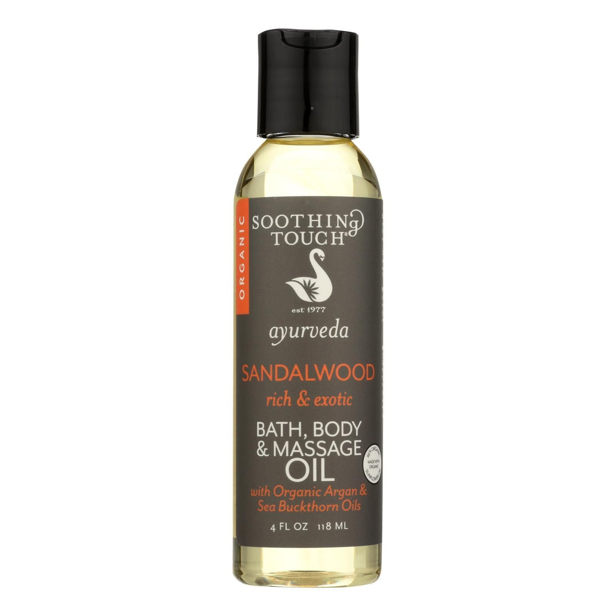 Soothing Touch sandalwood bath, body and massage oil, 4 oz bottle