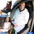 Black massage pad used on an office chair, a home chair and a car seat