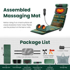 Assembled green massage mat with the package contents laid out below