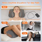 Photos of the pillow used in bed, on a sofa, in an office chair and in a car