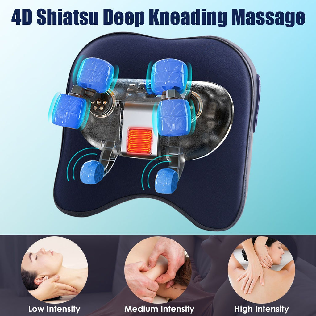 Inside view of the navy massager's 4D kneading nodes, with low, medium and high intensity drawings