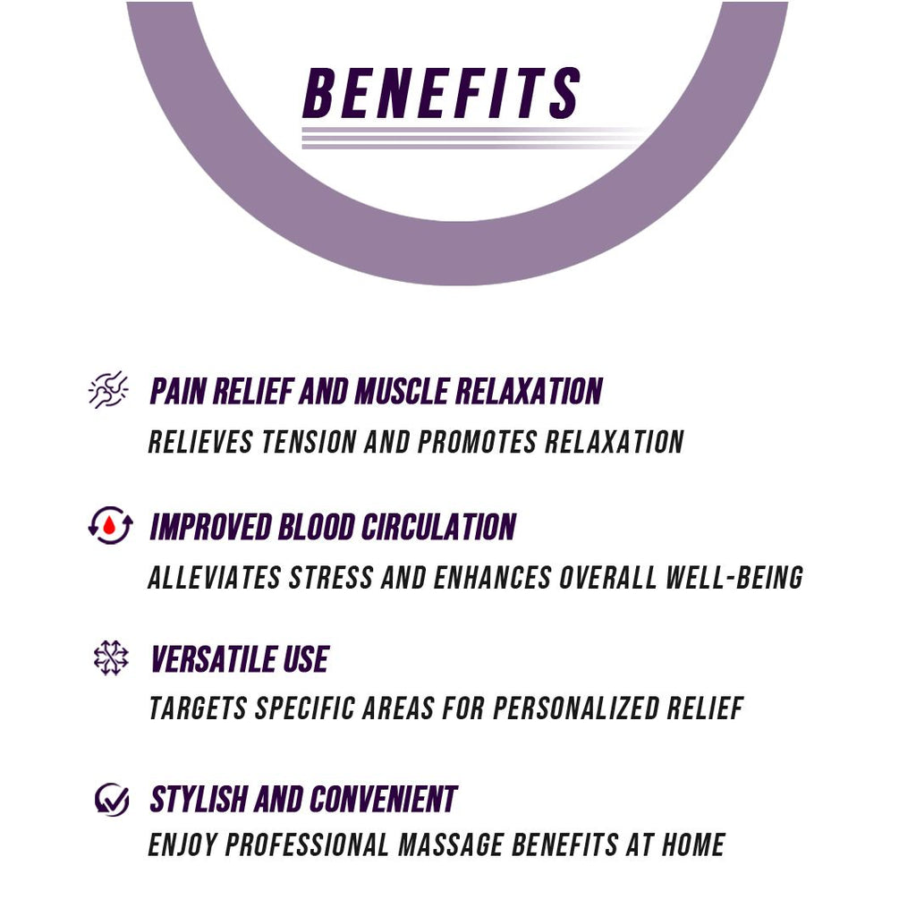 List of benefits: relaxation, circulation, versatile use and a stylish design