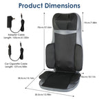Size diagram of the massage cushion with its adapter and car cable lengths