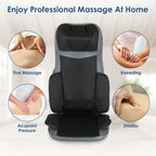 Massage cushion surrounded by photos of kneading, shiatsu and pressure style massage