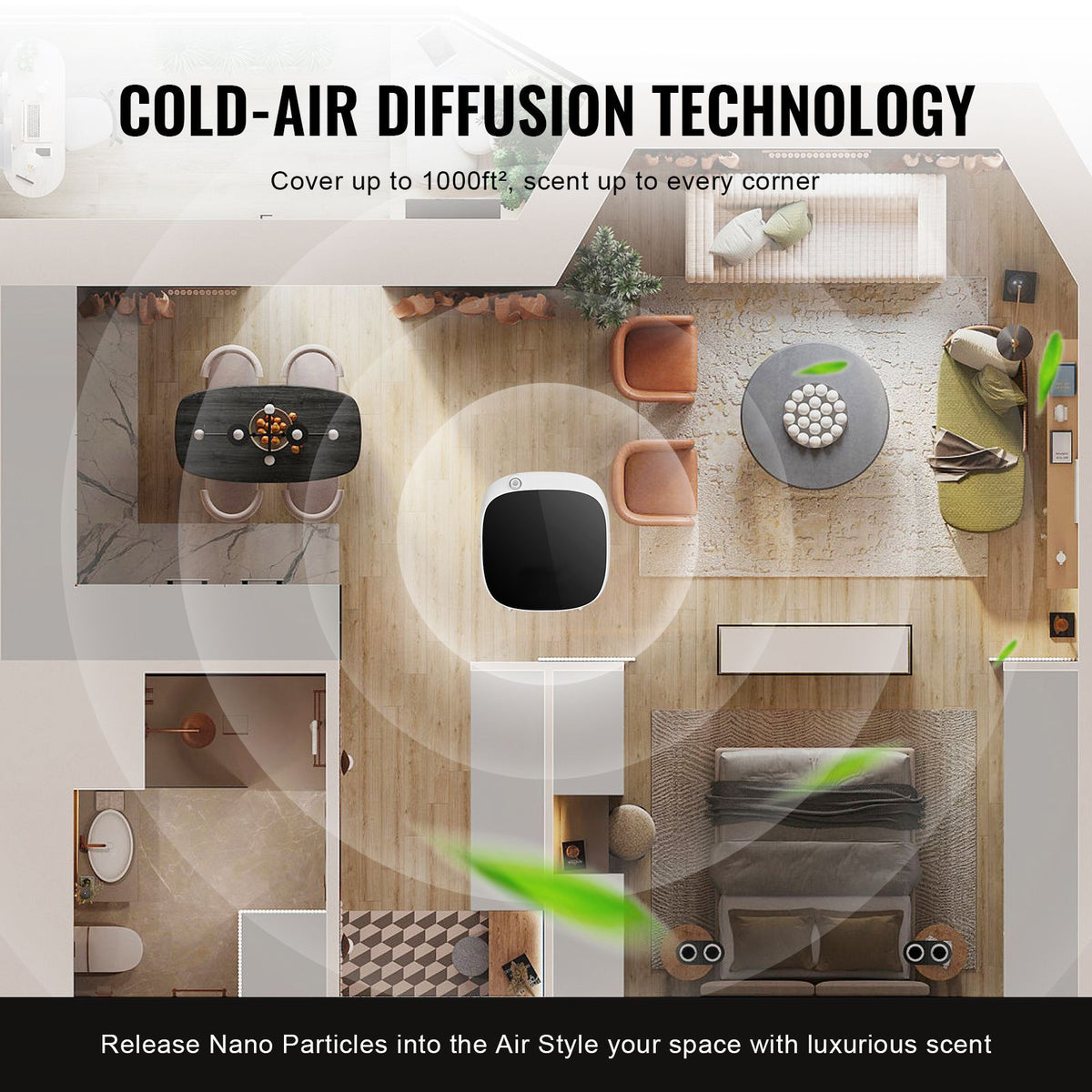 VEVOR waterless scent diffuser, a small black cold air aroma machine