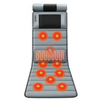 Gray massage mat with its vibration spots glowing orange and the lumbar heat area highlighted
