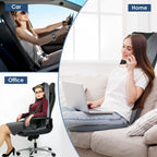 Massage cushion used in a car, in an office chair and on a sofa at home