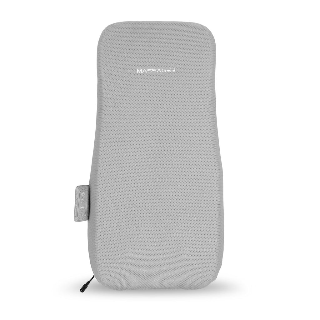 Light gray shiatsu back cushion, angled front view