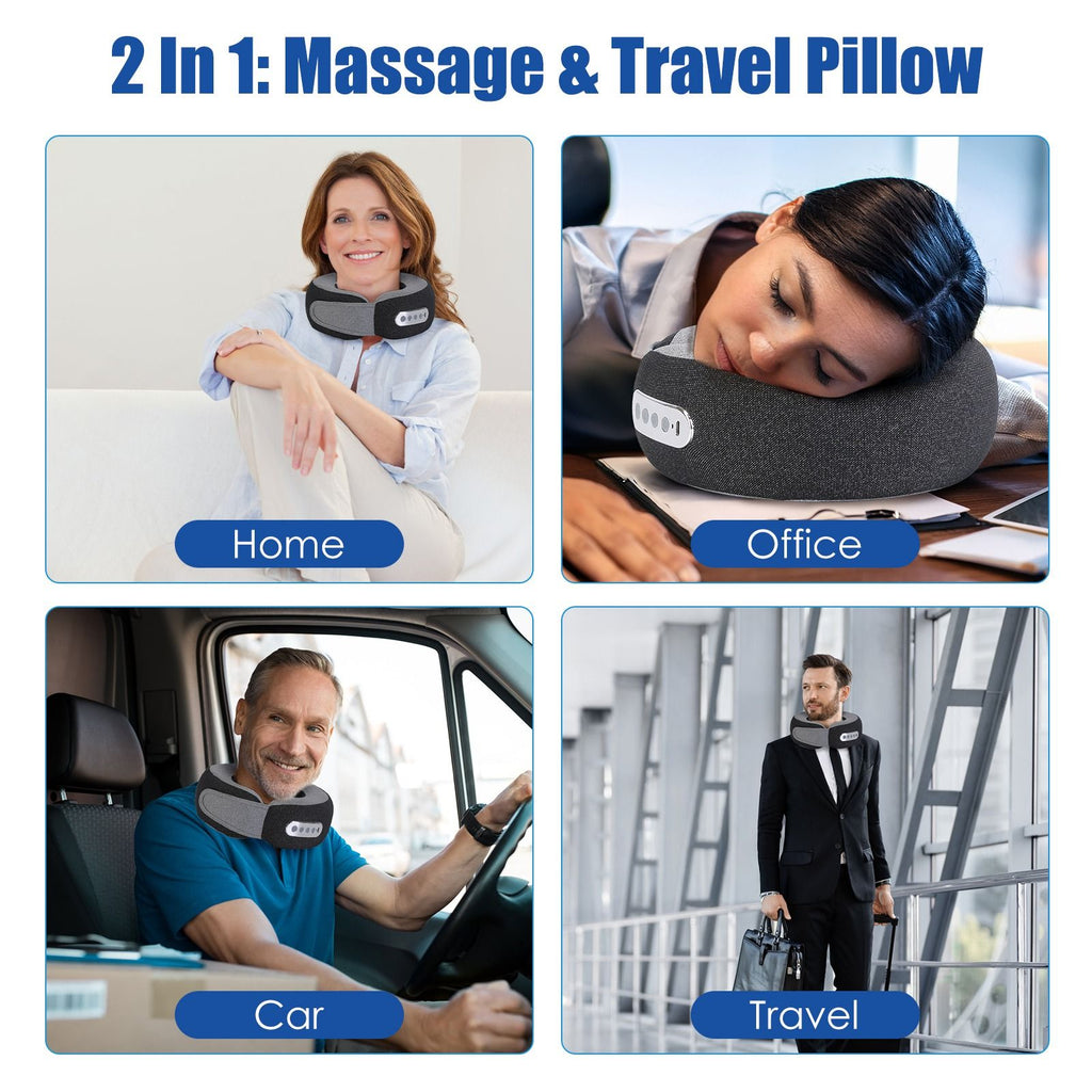 Photos of the pillow used at home, in the office, in a car and while traveling