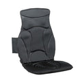 Black heated massage cushion with back and seat sections, front view