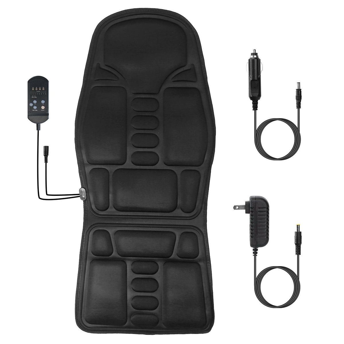 Black seat cushion with its controller, home adapter and car plug