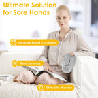 Woman relaxing on a sofa with her hand in the massager